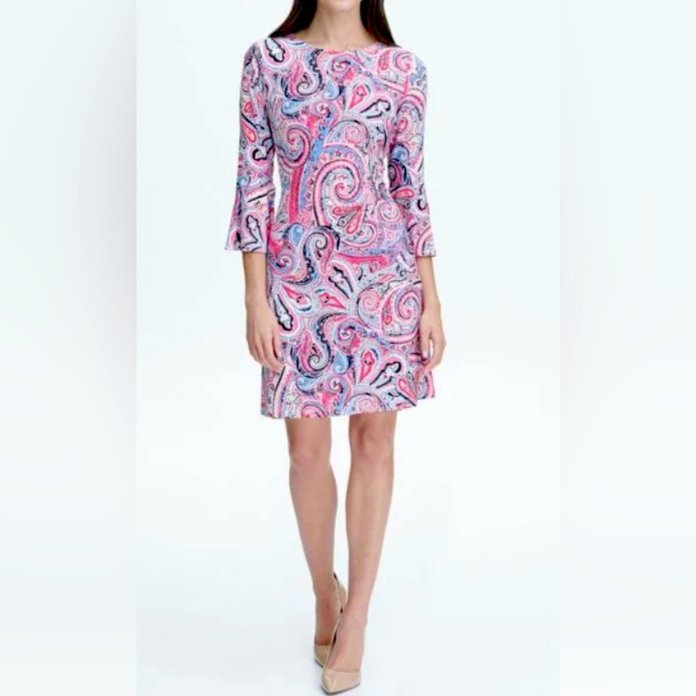 Tommy Hilfiger paisley dress with 3/4 bell sleeves, size 12